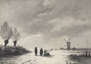 Lot 6502, Auction  104, Schelfhout, Andreas, Winterlandschaft mit Reisigsammlern auf einem gefrorenem See