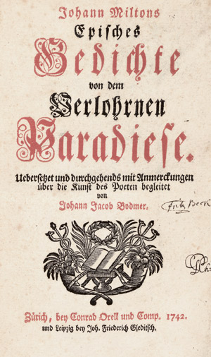 Lot 1785, Auction  105, Milton, John, Episches Gedichte von dem Paradiese