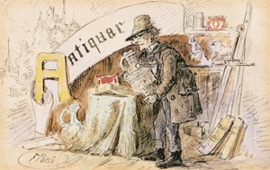 Lot 1840, Auction  105, Pocci, Franz, "Antiquar".  Signierte kolorierte Federzeichnung auf Karton. 