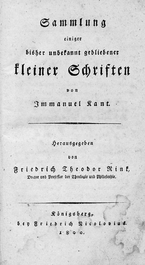 Lot 1973, Auction  105, Kant, Immanuel, Sammlung einiger bisher unbekannt gebliebener kleiner Schriften