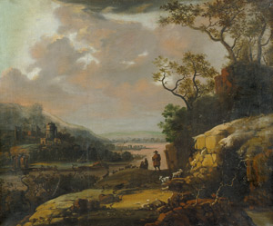 Lot 6050, Auction  105, Italienisch, 18. Jh. Italianisante Landschaft mit Ziegenhirten