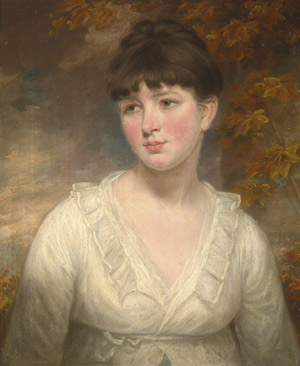 Lot 6058, Auction  105, Englisch, Ende 18. Jh. Porträt einer Dame im Chemisekleid vor einer Landschaft