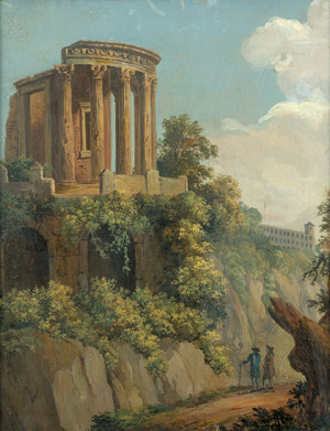 Lot 6074, Auction  105, Italienisch, um 1840. Zwei Wanderer unterhalb des Vestatempels in Tivoli