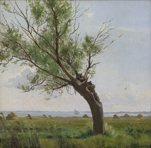 Lot 6147, Auction  105, Simonsen, Simon Ludvig Ditlev, Studie einer Esche im Wind vor sommerlicher Fjordlandschaft