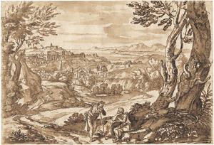 Lot 6280, Auction  105, Onofri, Crescenzio, Zwei Rastende in einer Landschaft mit Blick auf eine Stadt