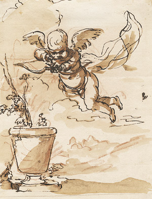 Lot 6304, Auction  105, Bolognesisch, 18. Jh. Fliegender Putto mit gespanntem Bogen