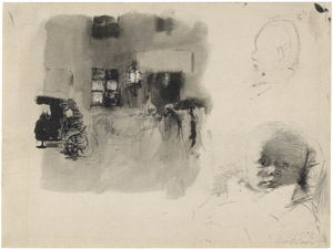 Lot 8156, Auction  105, Kollwitz, Käthe, Straßenszene und Kinderkopf