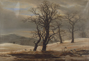 Lot 6062, Auction  106, Deutsch, 19. Jh. Winterlandschaft mit Eichen und Raben