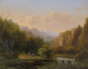 Lot 6071, Auction  106, Deutsch, 19. Jh. . Südliche Flusslandschaft mit Spaziergängern