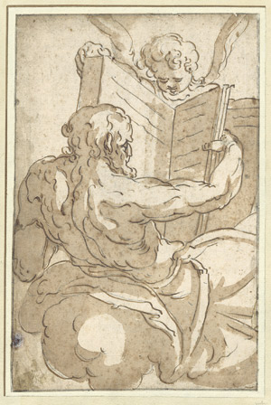 Lot 6518, Auction  106, Italienisch, um 1590. Chronos in dem Buch der Geschichte lesend und Putto