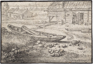 Lot 6550, Auction  106, Saftleven, Herman, Am Ufer liegender Kahn