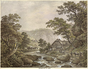 Lot 6618, Auction  106, Hammer, Christian Gottlob, Partie aus der Sächsischen Schweiz mit Mühle an einem Fluß