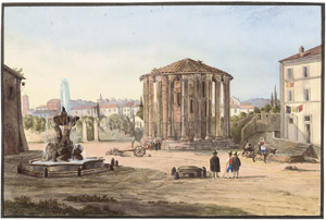 Lot 6726, Auction  106, Deutsch, um 1840. Ansicht des Vesta-Tempels an der Piazza della Bocca di Verità in Rom