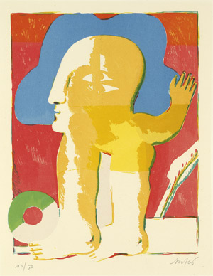 Lot 7006, Auction  106, Antes, Horst, Figur mit blauem Hut und farbiger Scheibe
