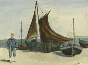 Lot 7106, Auction  106, Dressler, August Wilhelm, Segelboote am Ostseestrand