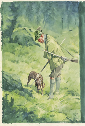 Lot 7245, Auction  106, Hohlwein, Ludwig, Jäger mit Hund