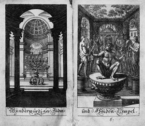 Lot 1146, Auction  107, Nerreter, David, Der Wunderwürdige Juden- und Heiden-Tempel. Darinn derselben Gottes- und Götzen-Dinst eröffnet und gezeigt wird. Anfangs vom Alexander Roszen in Englischer Sprach beschrieben ... Samt dessen Bericht Vom Ursprung der Abgötterey ... wodurch der Daifel, als 