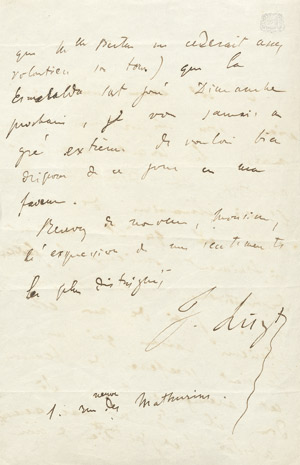 Lot 2211, Auction  107, Liszt, Franz, Brief 1836