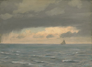 Lot 6127, Auction  107, Eckardt, Christian Frederik Emil, Kleines Segelboot bei aufkommenden Unwetter auf See