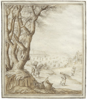 Lot 6519, Auction  107, Crussens, Anthonie, Winterlandschaft mit Spanholzträgern, im Hintergrund Schlittschuhläufer