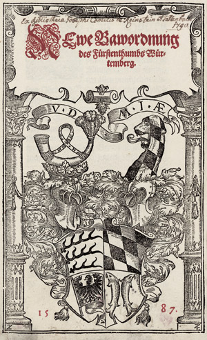 Lot 1661, Auction  108, Christoph von Württemberg, Newe Bawordnung des Fürstenthumbs Würtemberg