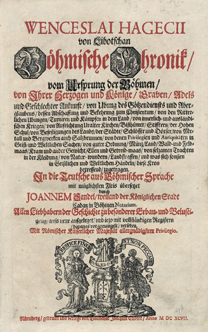 Lot 1745, Auction  108, Hagecius von Libotschan, Böhmische Chronik. 2. Auflage. 