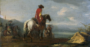 Lot 6011, Auction  108, Reschi, Pandolfo - zugeschrieben, Landschaft mit Reiter auf einem Schimmel vor einem Schlachtfeld