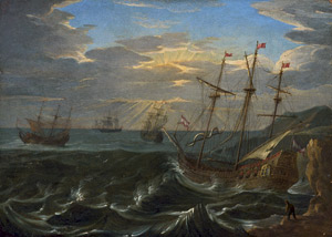 Lot 6051, Auction  108, Niederländisch, wohl 17. Jh. Seestück mit Segelschiffen vor der Küste