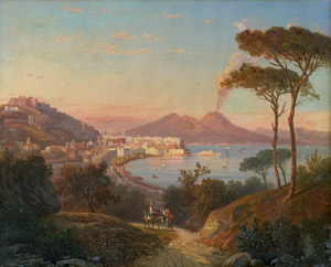 Lot 6079, Auction  108, Italienisch, Anfang 19. Jh. Ansicht von Posilipo mit dem rauchenden Vesuv im Hintergrund