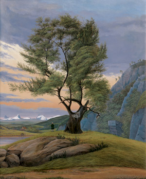 Lot 6099, Auction  108, Buchan, Eduard von, Symbolische Landschaft im Abendlicht mit Baum und Wanderer
