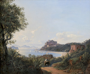 Lot 6105, Auction  108, Deutsch, um 1830/40. Die Bucht von Bajae bei Neapel mit dem Venustempel und dem Castello Aragonese.