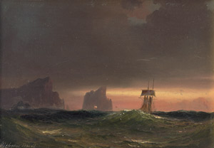 Lot 6112, Auction  108, Melbye, Vilhelm, Segelschiff vor Gibraltar auf hoher See bei Sonnenuntergang