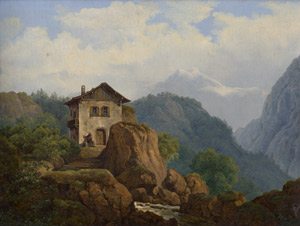 Lot 6126, Auction  108, Thiel, Franz, Alpenländlische Landschaft mit kleiner Berghütte