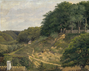 Lot 6172, Auction  108, Dänisch, um 1840. Studie einer hügeligen Landschaft mit kleinem Bauernhaus
