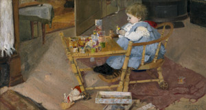Lot 6202, Auction  108, Peter, Alfred, Kleines Mädchen im Kindersitz beim Spiel mit Bauklötzen