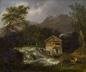 Lot 6211, Auction  108, Deutsch, 19. Jh. Alpenlandschaft mit Wassermühle an einem Gebirgsbach