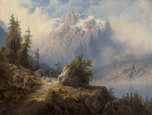 Lot 6213, Auction  108, Piepenhagen, August Friedrich, Gebirgslandschaft mit See und Wanderer