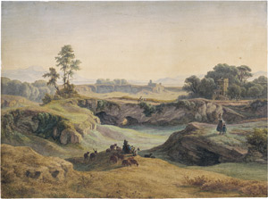 Lot 6684, Auction  108, Deutsch, um 1840. Hirte mit seiner Herde an der Via Nomentana in der Campagna