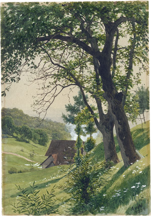 Lot 6745, Auction  108, Werner, Anton von, Haus in bewaldeter Hügellandschaft