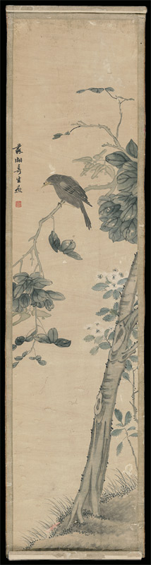 Lot 473, Auction  109, Haru Frühlingsbild,  Japanisches Rollbild mit blühendem Kirschbaum und Sperber