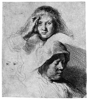 Lot 5192, Auction  109, Rembrandt Harmensz. van Rijn, Drei Frauenköpfe, deren einer nur leicht angedeutet ist