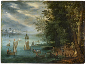 Lot 6005, Auction  109, Niederländisch, 17. Jh. Flusslandschaft mit Segelbooten