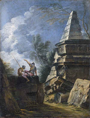 Lot 6029, Auction  109, Schönfeld, Johann Heinrich - Umkreis, Zwei römische Soldaten an einem Pyramidengrab