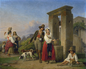 Lot 6090, Auction  109, Weller, Theodor Leopold, Campagnalandschaft mit Jäger und junger Italienerin an einem Brunnen