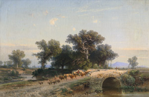 Lot 6105, Auction  109, Both, Hermann, Toskanische Landschaft mit steinerner Brücke und Hirten