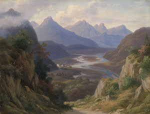 Lot 6137, Auction  109, Köbel, Georg, Alpenlandschaft: Blick in ein Tal mit Landgut und Dorf