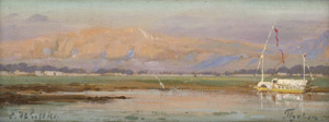 Lot 6160, Auction  109, Wuttke, Carl, Blick über den Nil mit einer Dahabije nach Westen auf Theben