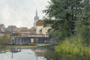 Lot 6173, Auction  109, Moras, Walter, Lübben. Partie im Schlossbezirk mit Blick über die Spree auf die Paul-Gerhard-Kirche