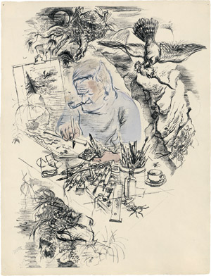 Lot 8078, Auction  109, Grosz, George, "Gute Zeit" (Selbstportrait mit Raubvogel und Ratte)