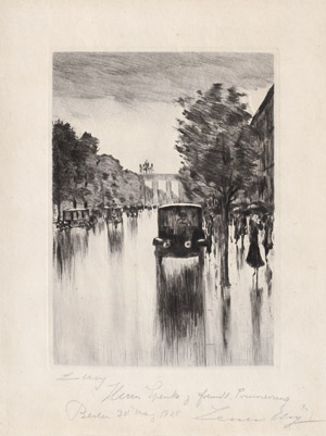 Lot 8265, Auction  109, Ury, Lesser, Kraftdroschke im Regen am Brandenburger Tor